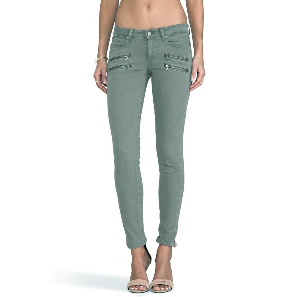 PAIGE Edgemont Ultra Skinny Jeans Zipper Details Sage Green 28